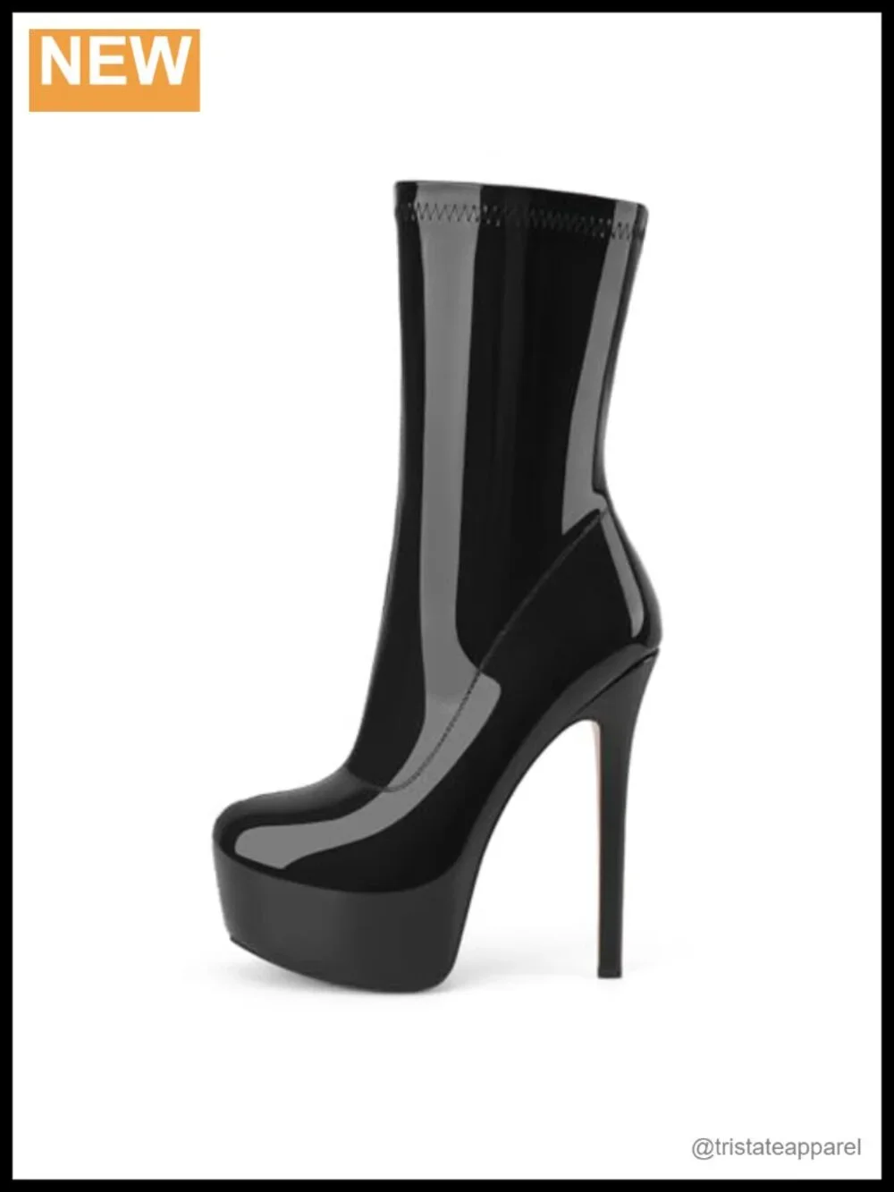 Women's Platform Stiletto High Heel Ankle Boots, Patent Faux Leather, Zipper